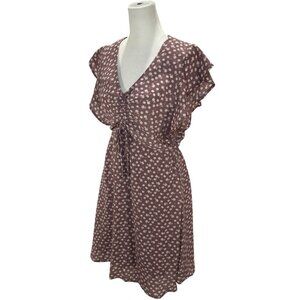 NWOT Size M Mauve Floral Print Dress, Ruched Drawstring Waist, Flutter Sleeves